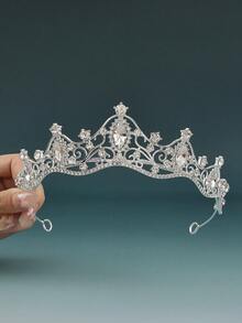 1pc Fashionable Silver Wave Rhinestone Crown, Suitable For Women's Wedding, Birthday, Holiday Party Wear - Multicolor - View 3
