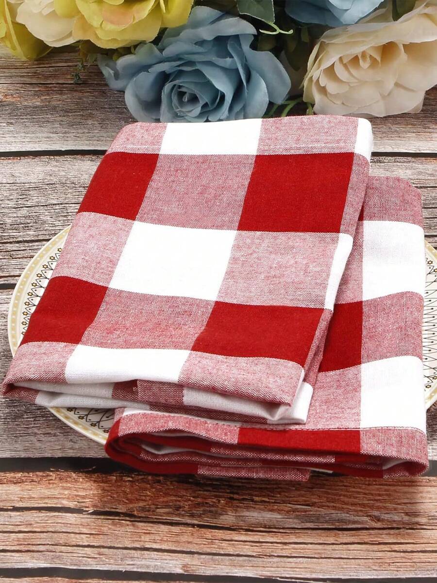 2/6/12/300pcs Modern Minimalist Plaid Napkins, Soft Absorbent For Hotel, Restaurant, Home, Party, Holiday Decoration, Table Cloth, Wipe Cloth - Red and White - View 1