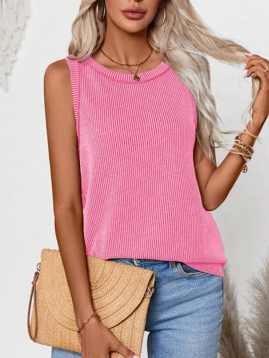 Women's Crew Neck Ribbed Top (Summer Edition) Casual