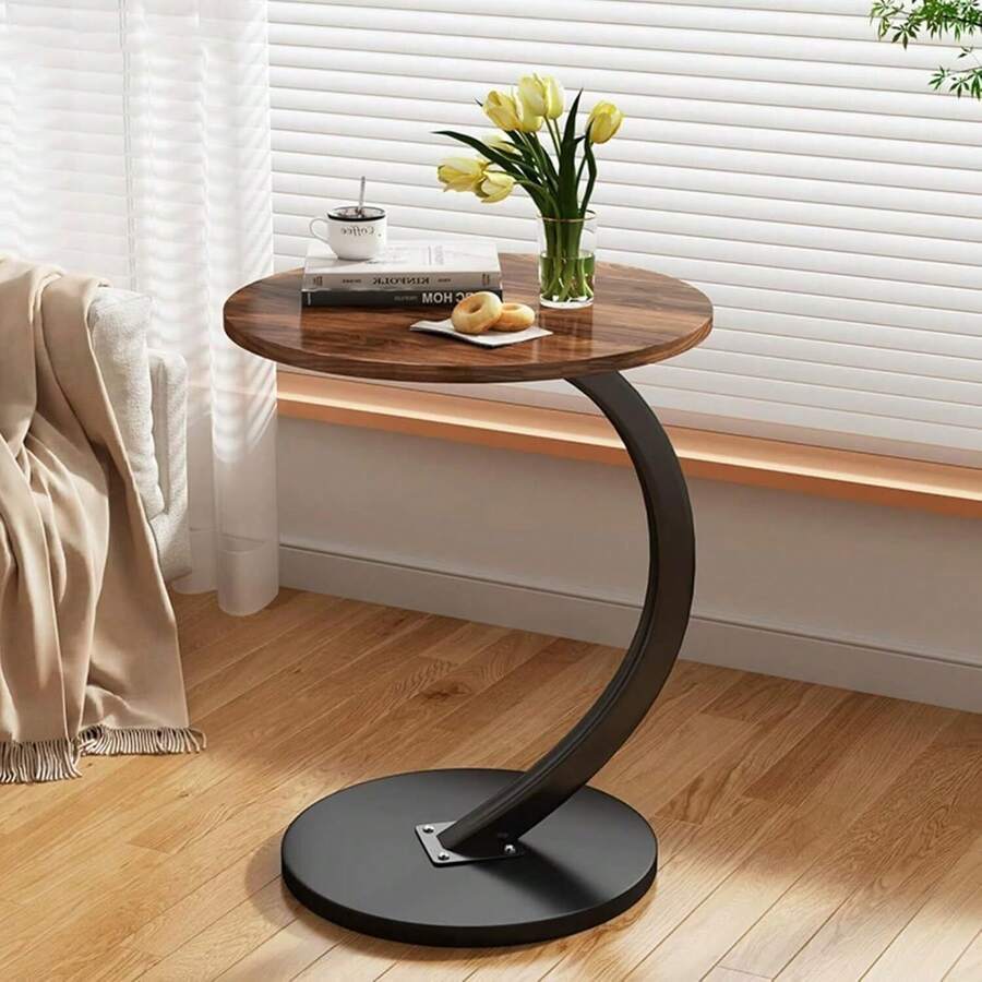 1PC C-Shaped Side Table Sofa Table End Table Living Room Lightweight Coffee Table 40 * 60 CM (Ø*H) - Black+Brown - View 1
