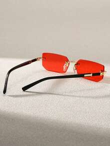 1pc Black Small Frame Fashion Rimless Y2K Summer Beach Driving Fashion Glasses For Summer Beach Vacation,Outdoor,Travel - Red - View 3