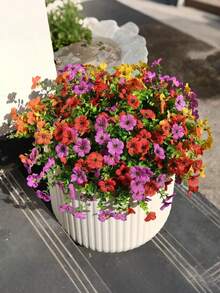 8 piezas Conjunto de decoración floral artificial - Margarita colorida, Eucalipto, decoración resistente a los rayos UV para exteriores e interiores para patio, jardín, balcón, entrada del hogar, decoración de otoño - Multicolor - Ver 5