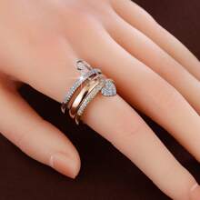 1 pieza Anillo con diseño de corazón multicapa desmontable con circonita cúbica incrustada para mujer