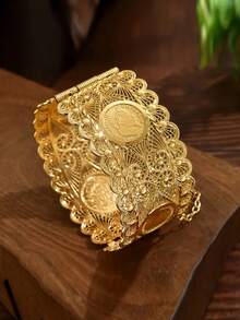 1 件复古阿拉伯风格 18K 金镀锌合金手链，十二月生日石，合成石，镂空雕刻设计，可调节腕口，适合女性，非常适合婚礼和礼物，适合所有季节佩戴 - 金色 - 查看 4