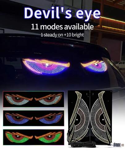 GLANBERT Conjunto de 2 faixas de luz para carro, luz auxiliar para carro, lâmpada multifuncional para iluminação de carro, olho de demônio automotivo para caminhão/veículo off-road/trailer, brilho fantasmagórico: faça do seu carro a estrela de todas as festas de Halloween.