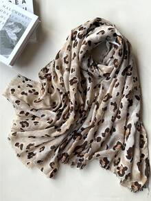 1pc Bohemian Leopard Print Versatile Beautiful & Unique Scarf, Suitable For Holiday Photos, Beach, Travel, Cosplay, Party, Fashionable, Autumn/Winter New Women Design - Multicolor - View 3