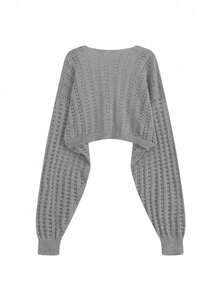 女士宽松落肩长袖轻薄开衫 - 灰色 - 查看 8