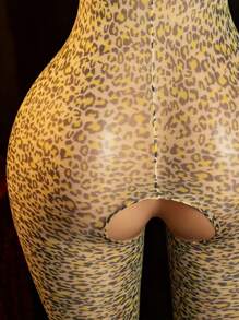 Sexy Lingerie One-Piece Stockings Leopard Print Strap With Crotch One-Piece Stockings Women's Erotic Clothing Erotic One-Piece Clothing Stockings Sexy Full Body Suit Fishing Net Jumpsuit