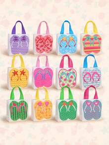 12pcs Hawaiian Beach Tote Bags - Non-Woven Fabric Summer Party Favor Bags With Handles, Tropical Flip-Flop & Starfish Designs For Luau, Birthday, Pool Party Decorations (Vibrant Colors), Poolside Gift Bags | Themed Party Bags | Sturdy Handles, Beach Accessories - Multicolor - View 1