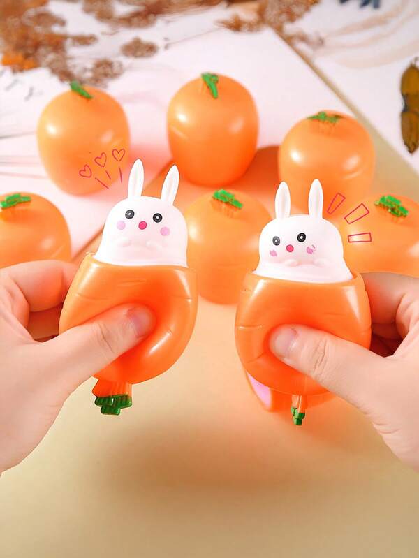 1PC Cute Cartoon Carrot Head Rabbit Squeeze Toy,Bunny Toys,Funny Gag Gifts For Kids, Teens, Adults,Educational Party Favors For Easter, Halloween, Thanksgiving, Birthday Gifts
