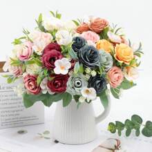 1 Stück künstliche Blumenbestickung, Seidenrosen Strauß, elegant und realistisch, Arrangement aus Seidenblumen für Innenräume, Vase für Esszimmertisch, Brautstrauß, Hochzeitsdekoration, Frühlingsdekoration, Klassenzimmerdekoration, Hochzeitsbogen, Blumenwand, Handblume, Kopfschmuck Kranz, Vase Dekoration