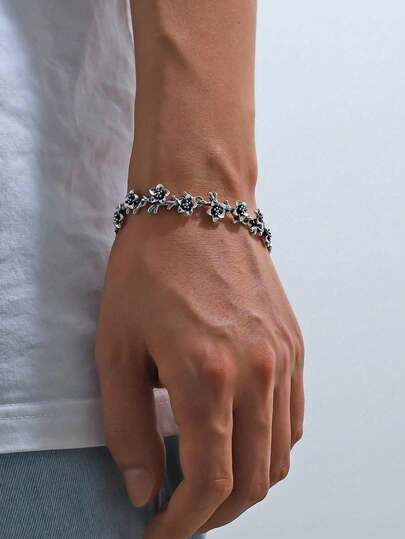 1pc Gothic Style Fashion Bracelet, Vintage Design, Unique Composition Of Metal Chain And Floral/Eagle/Angel/Decor Elements, Suitable For Men Fathers Day Gift School Jewelry Men Y2k Accessories Men Chains Jeans Accessories Gothic Jewellery Back To School Street Halloween Accessories Punk