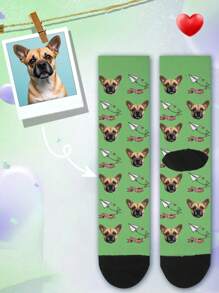 1 paire de nouvelles chaussettes personnalisées avec motif d'avion en papier et de chien, chaussettes de couple personnalisées, cadeau de remise des diplômes, chaussettes amusantes à col roulé personnalisées comme cadeaux pour hommes, chaussettes de sport, chaussettes de sport personnalisées