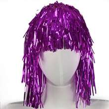 1pc Foil Tinsel Party Shiny Hair Colorful Encrypted Carnival Party Fancy Dress Costume Wigs Disco Masquerade Single Party Wigs For Holiday