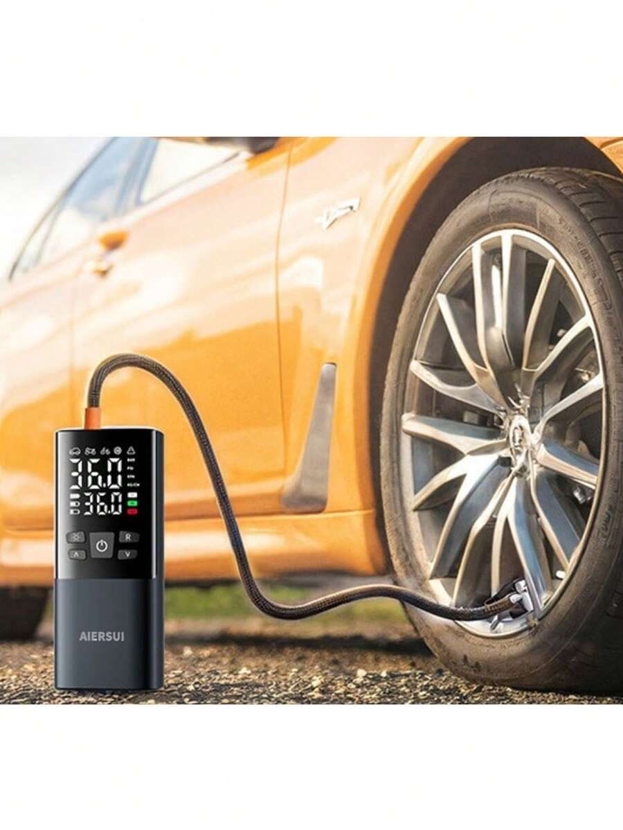 便携式轮胎充气机空气压缩机 - 150 Psi 手持式无线气泵,带 LED 灯和数字压力表,充气泵,可充电电动气泵,适用于汽车、摩托车、自行车和球类运动。汽车必备品/汽车配件 - 黑色 - 查看 1