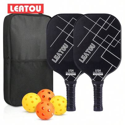 2025 Neues LEATOU Carbon Faser Pickleball Schläger Set, USAPA genehmigt, 2 Schläger 4 Bälle, Sport Pickleball Schläger Set für Erwachsene