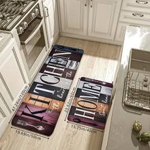 1pc/2pcs Classic Dark Wood Grain Printed Durable Kitchen Mat, High Rebound Memory Foam Absorbent Non-Slip Floor Mat, Suitable For Kitchen, Bathroom, Hallway, Entryway, Dining Room