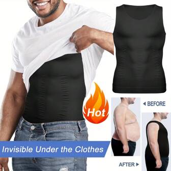 Slimming Men's Tummy Control Shapewear Underwear Vest Tank Top Belly Boobs Gynecomastia Abdomen Compression Muscle Shirts Body Shaper Undershirts Training Sports Gym Workout Fitness