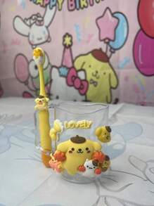 ( Sanrio) 2pcs Cute Cartoon KT Cat And Pudding Dog Toothbrush Holder Combination Set - PP Material, Suitable For Men And Women, Toothbrush Holder And Mouthwash Cup, Comes With Toothbrush And DIY Stickers Home Bathroom Decor Fall Decor Back To School
