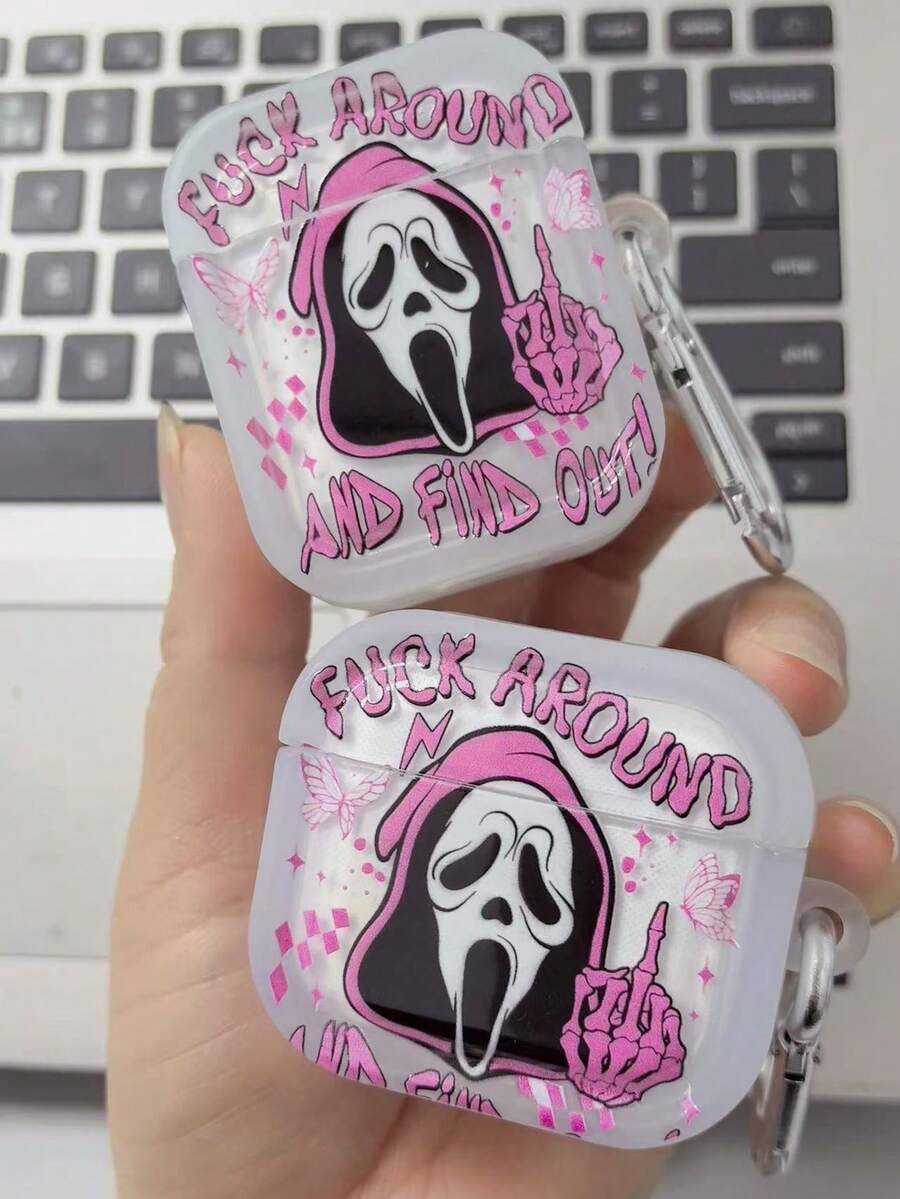 Ghost Face New Transparent Skull Earphone Case With Button