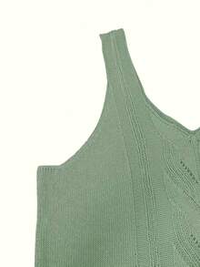Chaleco de punto elegante de mujer con escote en V, sin mangas, de unicolor, versátil y casual, adecuado para primavera y verano - verde menta - Ver 3