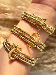 1Pc Women's Bead Bracelet With Various Shapes Of Diamond Studded Buckles, Adjustable Rope, High-End And Fashionable Style, Suitable For Daily Fashion Matching Or Holiday Wear - Gold - View 1