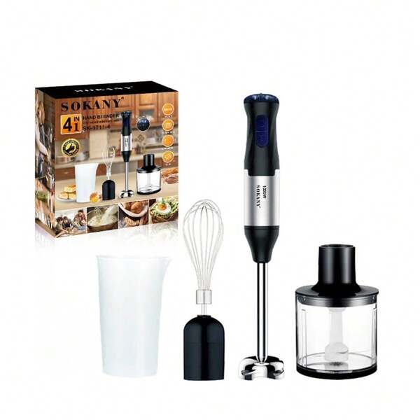 SOKANY Batidora profesional 4 en 1: tritura carne en 30 s, hace batidos sedosos y café batido como los baristas | Jarra de 1 L y sistema de 8 cuchillas