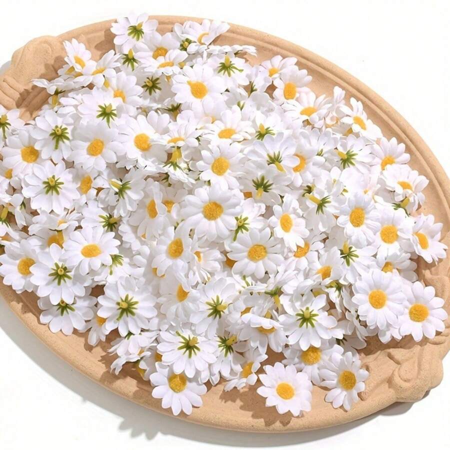 20/100pcs Artificial White Daisy Headpiece, Suitable For Hat Decoration, Cake Decoration, DIY Handicraft Decoration, Indoor Decoration Aesthetics, Graduation Gift Decoration Flowers, Bedroom Decoration, Wedding Decoration, Yellow Small Daisy Flower Whole Pack Wholesale, Handmade Woven Flower Garland, Dessert Table Backdrop, Photography Props Floral Accessories, Durable Non-Fading Decorative Flower Head, Artificial Small Daisy - Small Daisy Flower Head - View 1