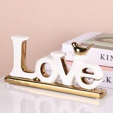 1PC White LOVE Ceramic Sculpture -Bedroom Decor Statue - White - View 5