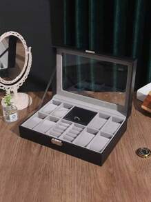 1pc Multifunctional Desktop Watch Storage Box For Men Women Mechanical Watch Organizer, Black Watch Case, Dustproof, Waterproof, Scratchproof, Suitable For Collecting And Displaying Watches, Rings, Earrings, Necklaces, Bracelets And Other Jewelry Back To School