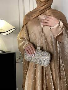 2 件优雅珍珠和星空设计长袍，高端魅力女士派对、舞会、毕业典礼、开斋节、伴娘奢华长袍和阿巴亚礼服套装