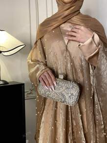 Set de 2 piezas de elegante bata con diseño de perlas y cielo estrellado, de lujo para mujer, ideal para fiestas, bailes, graduación, Eid, dama de honor