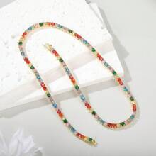 MDFUN 1 Stück modischer, luxuriöser 3mm Kubikzirkonia Gold Tennis Halskette