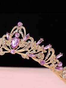 1 件简约时尚女孩公主皇冠头饰，水钻发饰巴洛克儿童皇冠，适合生日礼物、派对发饰 - 彩色 - 查看 4