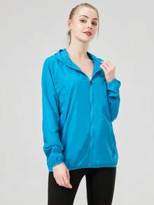 1 件女士轻质防水夹克，休闲风衣外套，速干运动服，黑色长袖女士运动夹克，长袖女士上衣，带便携袋