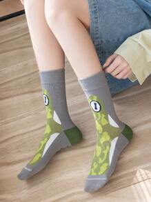 1/2 Pairs Men Breathable Moisture-Wicking Casual Funky Cartoon Frog Print Mid-Calf Socks, Versatile