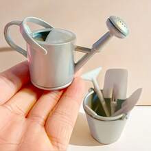 5pcs Mini Garden Tool Set, Grey Plastic Watering Can, Bucket, Shovel, Model House Decor Props For Micro Landscape Display, No Electricity Needed - Multicolor - View 1