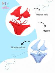 Miss Miriam, Traje de Baño de Dos Piezas,  Liso  Elegante    Cruzado  Nudo      Playa  Primavera - Verano - Azul Marino - Ver 5