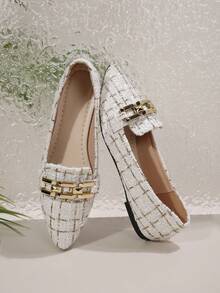 Women's Fashion Metal Decor Pointed Toe Ballet Flats, Slip-On Comfortable Casual Elegant Plaid Pattern Shoes, Suitable For Spring/Summer Daily Wear & Office, Random Pattern - Mijinger - Xem 6