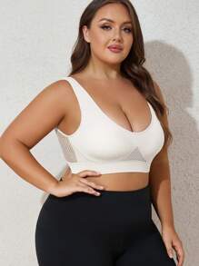 Sujetador deportivo para mujer talla grande a prueba de choques, transpirable, con tirantes anchos, desmontable con acolchado y espalda en U para yoga y espalda de tirante