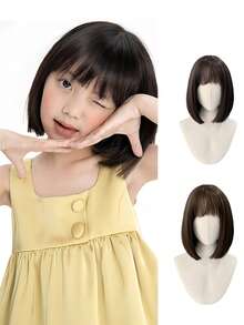 Kids Short Hair Fei-Show Synthetic Heat Resistant Fiber Black Bob Wig With Flat Bangs Modern Show Cosplay Halloween Carnival Wigs - Black - View 2