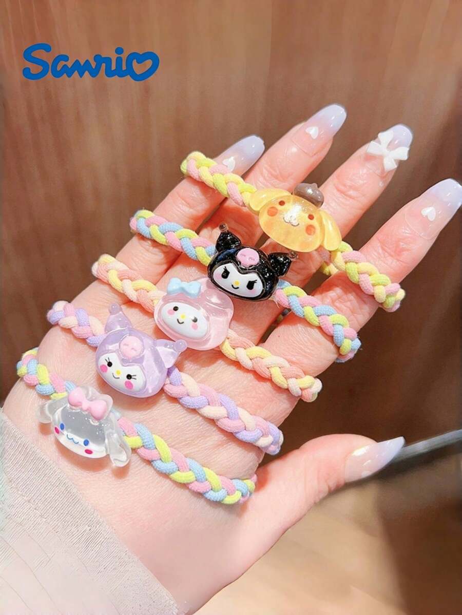 Sanrio 5pcs Colorful Scrunchies Cartoon Japanese Pompompurin & Kuromi
