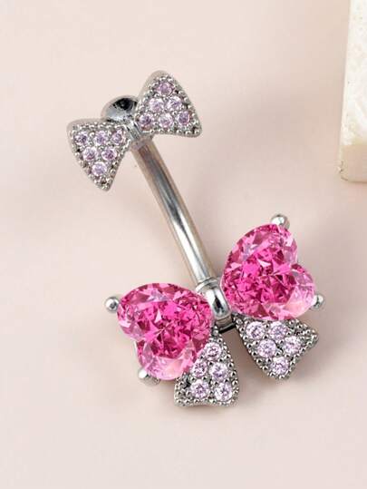 1 Piece Cute Bow Pink Zirconia Navel Ring Made Of Stainless Steel 316 Body Piercing Jewelry Sweet And Delicate For Daily Wear With Multi-Color Options
