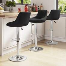 Jooli H Bar Stools Set Of 2, PU Leather Adjustable Swivel Breakfast Barstools With Gas Lift, Chrome Footrest And Base For Kitchen, Counter, Breakfast Bar, Black - Negro - Ver 8