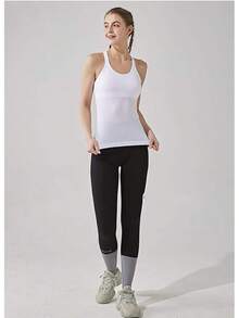 Yoga Racerback Tank Top For Women With Built In Bra,Women's Padded Sports Bra Fitness Workout Running Shirts - 白色 - 查看 3