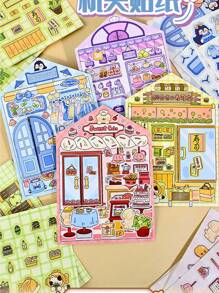 5pcs/10pcs Forest Theme Landscape & Mechanism Stickers, New Cute Scene Stickers, High-Quality For Girls, Stress Relief DIY Stickers