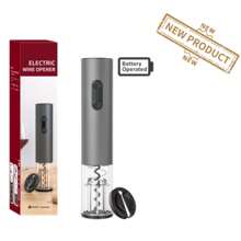 Electric Wine Bottle Opener, Ideal For Parties And Wine Enthusiasts - Kitchen Gadget Gift, Easy Corkscrew & Decanter, Battery-Operated (Batteries Not Included). Available In Set And Single Unit Versions. Set Includes: Bottle Opener, Foil Cutter, Pourer, Pull-Out Vacuum Stopper, Storage Base.