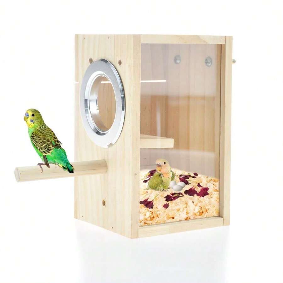 1pc Random Color Style Delivery Birdhouse Transparent Vertical Outdoor Garden Wooden Breeding Bird House Accessory - Multicolor - View 1