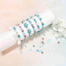 1 caja de set de cuentas con tema oceánico, kit de fabricación de pulseras de amistad estilo vacaciones de verano, set de cuentas de arcilla para manualidades de joyería, pulseras, collares, aretes, regalos artesanales