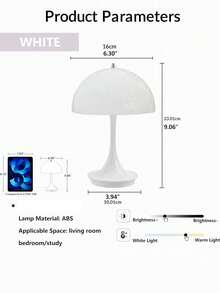 1 pieza Lámpara de seta inalámbrica con sensor táctil, 3 temperaturas de color y regulable, portátil, adecuada para decoración de habitaciones/comedor/exterior/camping/decoración del hogar - Lámpara de mesa inalámbrica tipo hongo - Ver 5